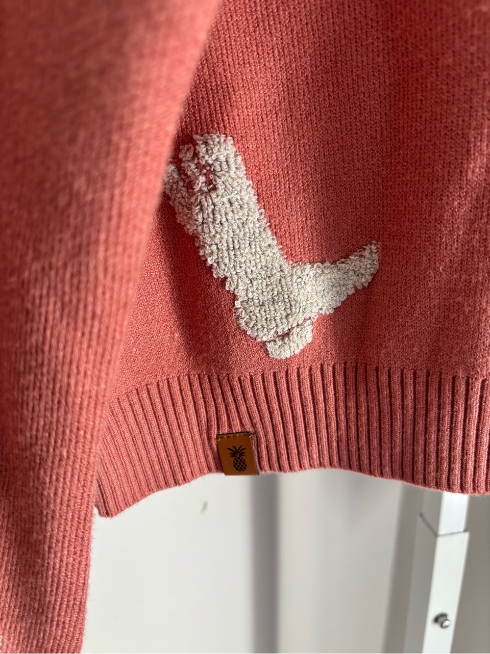 Simply Southern Coral Crewneck Sweater with White Textured Boot Motifs Size L - Picture 4 of 5